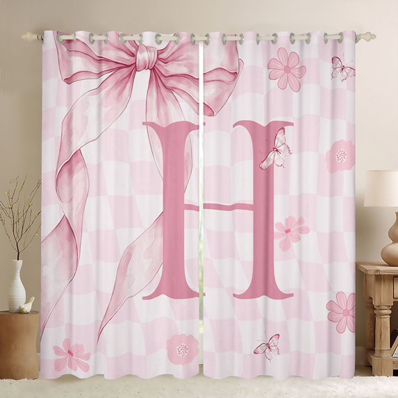 Erosebridal Letter H Monogrammed Curtains Pack of 2 (42x84 Each),Modern Geometric Pattern Curtains Blackout For Kids Girls