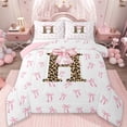 thumbnail image 1 of Erosebridal Letter H Monogrammed Full Size Comforter Sets,Pink Girly Bowknot Bedding Sets For Leopard Print Lovers, Reversible 3pcs, 1 of 7