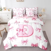 Erosebridal Letter Initial Bed in a Bag Full size,Kawaii Bowknot Personalized Bed Set,Monogrammed Decor,Reversible,7pcs