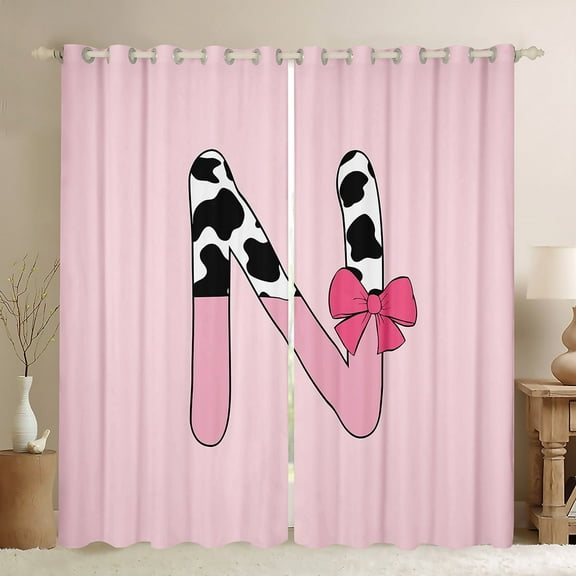 Erosebridal Letter Initial O Curtains and Drapes (38Wx54L),Kawaii Bow 30%-50% Blackout Curtains for Bedroom,Curtains for Living Room,Cow Print Decor