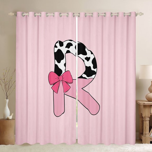 Erosebridal Letter Initial R Curtains for Living Room,Kawaii Bow 30%-50% Blackout Curtains Set of 2 (38x45),Curtains Pack of 2 (38x45),Cow Print Decor