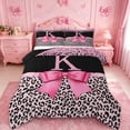 thumbnail image 1 of Erosebridal Letter K Initial Queen Comforter Set,Pink Bowknot Kids Bedding Comforter Set For Leopard Lovers,Black Reversible,3 Pieces, 1 of 7
