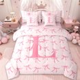 thumbnail image 1 of Erosebridal Letter L Monogrammed 7-Piece Twin Bedding Sets,Cute Pink Bowtie Bedding Comforter Set For Girls Kids,Pink Reversible, 1 of 7