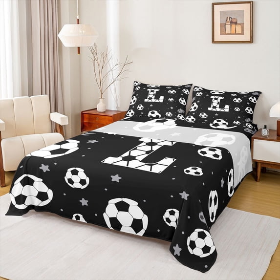 Erosebridal Letter L Monogrammed Queen Sheet Sets,White Black Bed Set For Kids Boys 4 Pieces