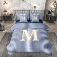 thumbnail image 1 of Erosebridal Letter M Kids Twin Bedding Sets 7-Piece, Modern Abstract Bedding Comforter Set, Blue Reversible, 1 of 7
