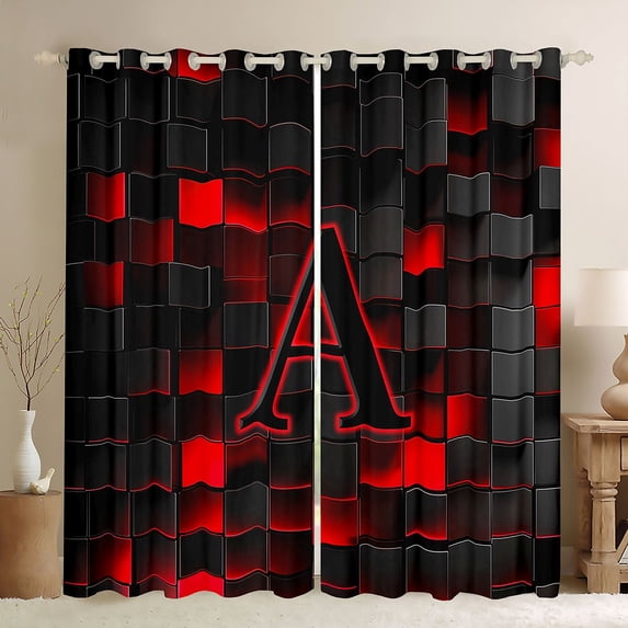 Erosebridal Letter Monogrammed A Boy Blackout Curtains Set of 2 (52x84 Each),Teens Children Black Red Futuristic Cubes Window Curtains