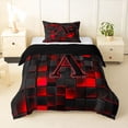 thumbnail image 1 of Erosebridal Letter Monogrammed A Boy Twin Comforter Sets 3-Piece,Teens Children Black Red Futuristic Cubes Bedding Set,Black Reversible, 1 of 6
