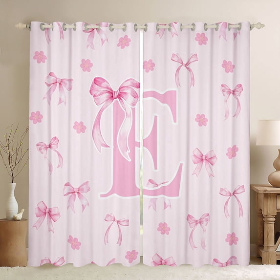 Erosebridal Letter Monogrammed E Pink Bow Black Out Curtains,Floral Cherry Blossoms Curtains Pack of 2 (42x63 Each),Super Cozy Room Decor