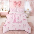 thumbnail image 1 of Erosebridal Letter Monogrammed E Pink Bow Queen Comforter Set 3pcs,Floral Cherry Blossoms Bedding Comforter Set,Pink Reversible,Super Cozy Room Decor, 1 of 6