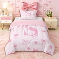thumbnail image 1 of Erosebridal Letter Monogrammed S Pink Bow Twin Comforter Sets 3-Piece,Floral Cherry Blossoms Bedding Set,Pink Reversible,Breathable Home Decor, 1 of 6