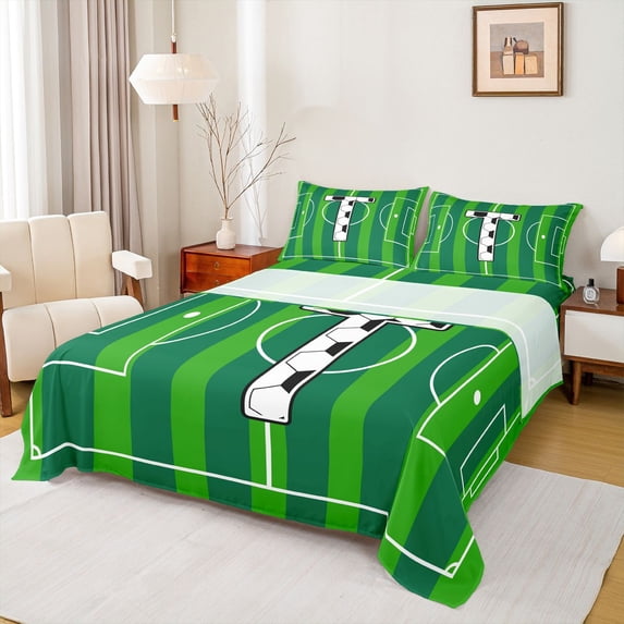 Erosebridal Letter T Monogrammed Bed Sheets,Green White Black King Sheets For Kids Boys 4-Piece