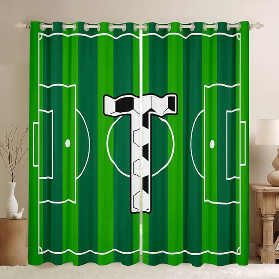 Erosebridal Letter T Monogrammed Blackout Curtains Set of 2 (52x84 Each),Green White Black Window Curtains For Kids Boys