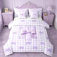 thumbnail image 1 of Erosebridal Letter Y Initial Monogrammed 7-Piece Bedding Comforter Set,Purple Girly Bowknot King Bedding Sets For Kids,Reversible, 1 of 7