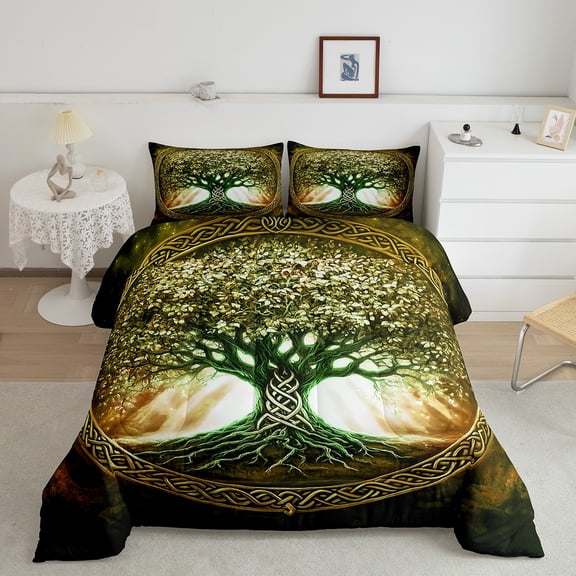 Erosebridal Life Tree Bedding Sets Twin with Comforter, Bohomian Galaxy Duvet Insert, Hippie Plant Decor, Breathable 2-Piece