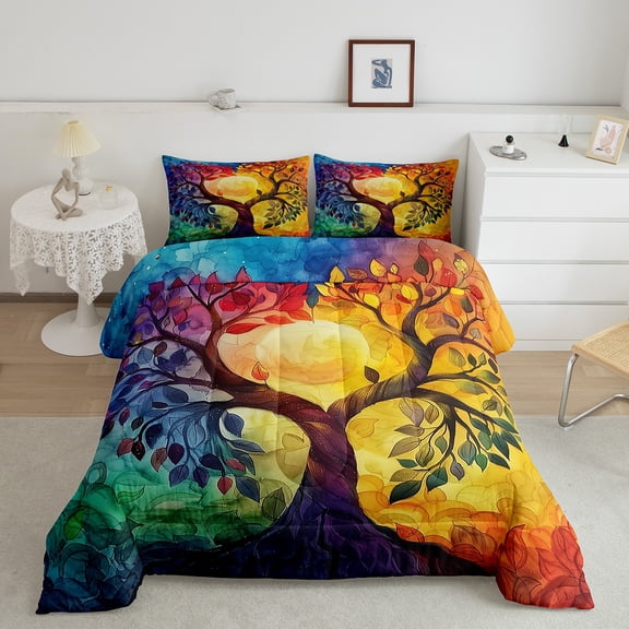 Erosebridal Life Tree Bedding Twin Comforter Set, Bohomian Leaves Down Comforter, Hippie Plant Decor, Lightweight 2 Pieces