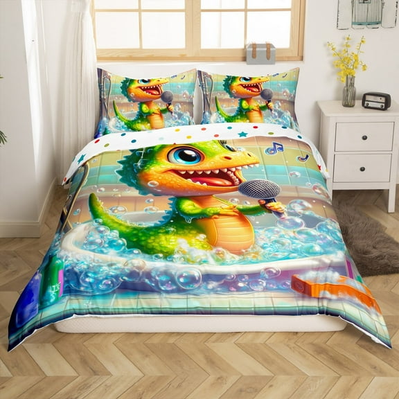 Erosebridal Kawaii Alligator Comforter Cover Twin,Cartoon Bubble Bedding Twin Size,Microfiber Reversible Comforter Cover Twin,Animal Decoration,3-Piece(No Comforter)