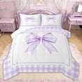 thumbnail image 1 of Erosebridal Light Purple Gingham Bow Full Size Comforter Sets, Purple Bow Bedding Sets for Women Girls, Reversible, 3-Piece, 1 of 6