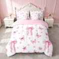 thumbnail image 1 of Erosebridal Light Satin Bow Ribbon Twin Bedding for Girls, Romantic Floral Print Bedding Comforter Set, Pink Reversible 7pcs, 1 of 6