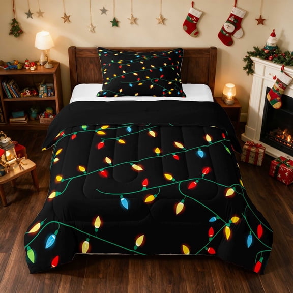 Manfei Light Twin Comforter Sets Christmas Bedding Set, Navy Silver 2 Pieces 1 Comforter and 1 Pillowcase, Black Reversible
