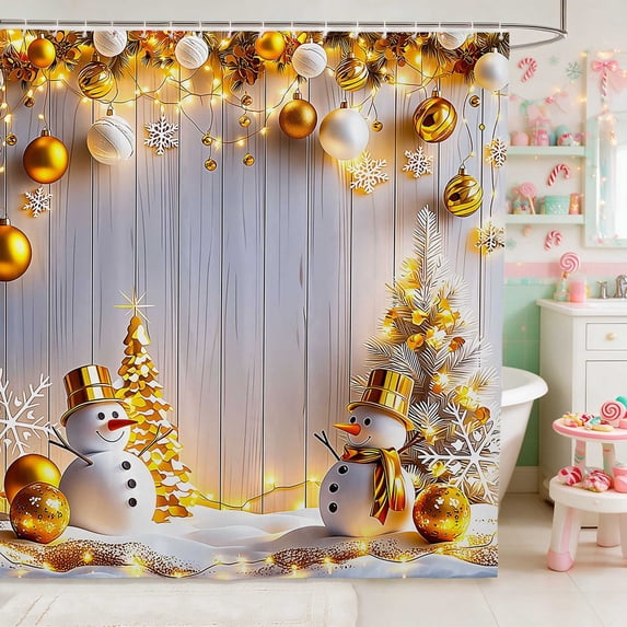 Erosebridal Light Waterproof Shower Curtain 72Wx78L Christmas Bath Curtain, Orange Brown