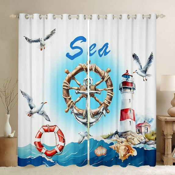 Erosebridal Lighthouse Anchor Curtains for Living Room,Marine Nautical Blackout Curtains Set of 2 (38x45),Ocean Theme Curtains and Drapes (38x45),Teens Bedroom Decor