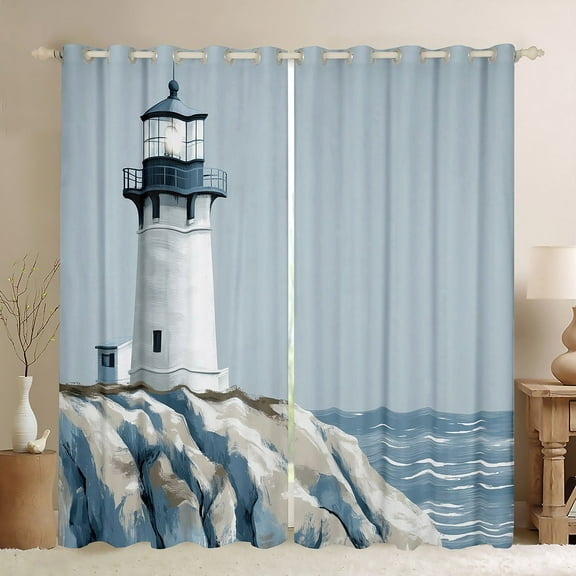 Erosebridal Lighthouse Curtains and Drapes (38x54), Coastal Nautical 30%-50% Blackout Curtains for Bedroom, Ocean Theme Decor
