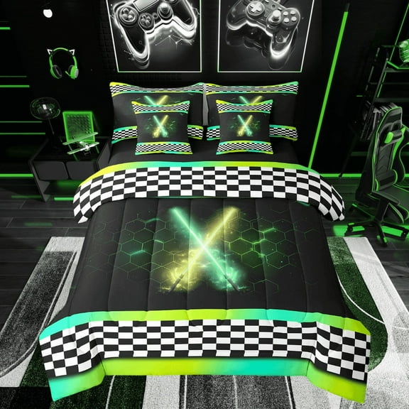 Erosebridal Lightsaber Bedding Twin Size, Sports Game Bedding Sets Twin Size, Geometric Decor, Reversible 7 Pieces