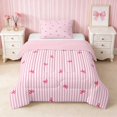 thumbnail image 1 of Erosebridal Line Art Bow Stripe Twin Comforter Sets for Girls, Minimalist Girly Ditsy Print Bedding Set, Pink Reversible 2pcs 1 Comforter and 1 Pillowcase, 1 of 6