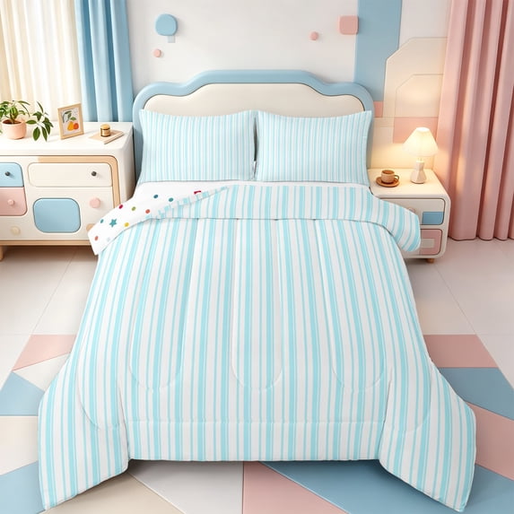 Erosebridal Line Art Full Size Comforter Sets,Modern Stripes Bedding Comforter Set,Polkadot Reversible,3-Piece,1 Comforter and 2 Pillowcases