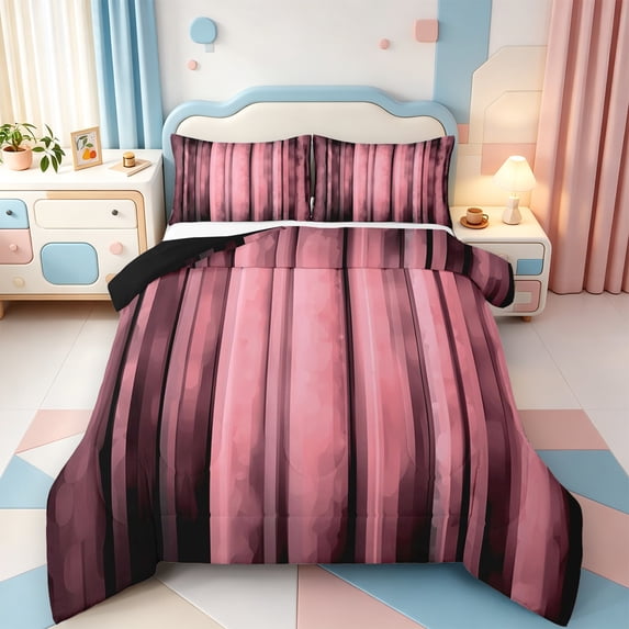 Erosebridal Line Art Pattern Full Size Comforter Sets,Minimalist Stripes Bedding Comforter Set,Black Reversible,3 Pieces,1 Comforter and 2 Pillowcases