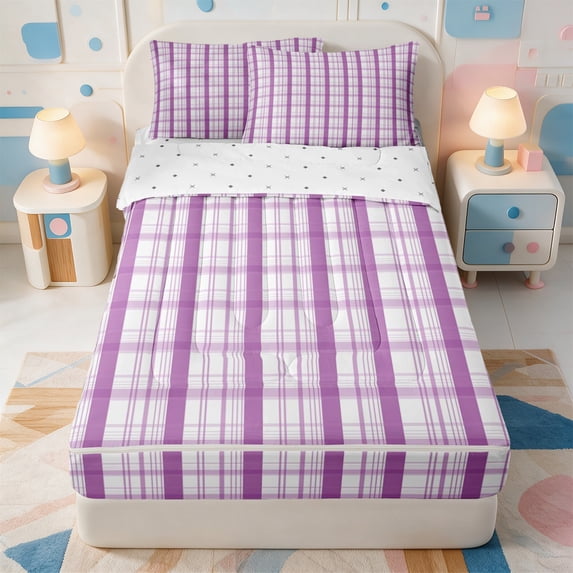 Erosebridal Line Art Pattern Zipper Full Size Comforter Sets with Fitted Sheet and 2 Pillowcases,Aesthetic Stripes Zipper Bedding Set,Reversible,4-Piece