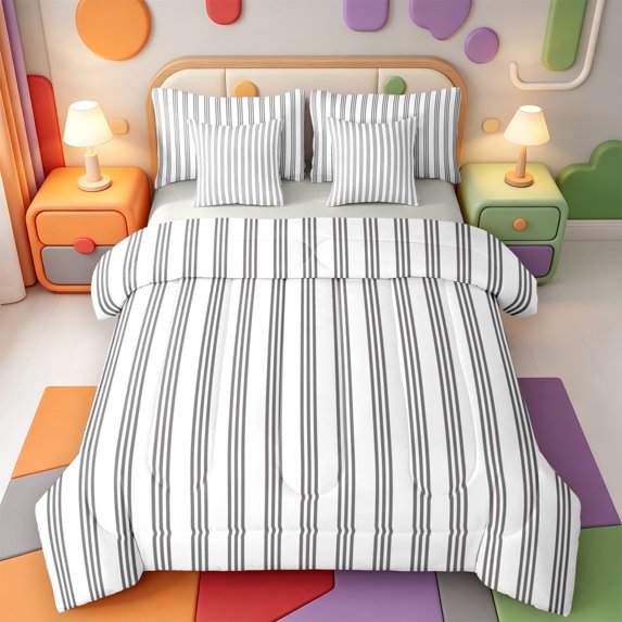 Erosebridal Linear Geometric 7-Piece King Bedding,Boho Striped King Bed in a Bag,Light Gray Reversible