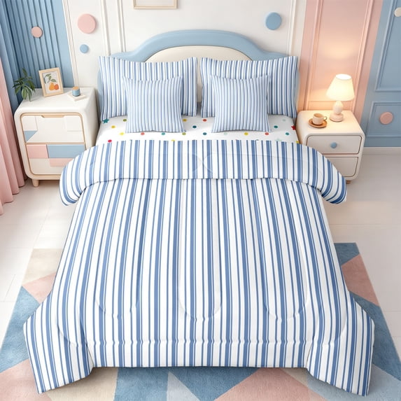 Erosebridal Linear Geometric 7 Pieces Full Size Bedding Sets,Modern Striped Full Size Bed in a Bag,Polkadot Reversible