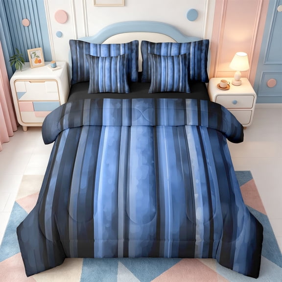Erosebridal Linear Geometric Print 7 Pieces Full Size Bedding Sets,Minimalist Stripes Full Size Bed in a Bag,Black Reversible