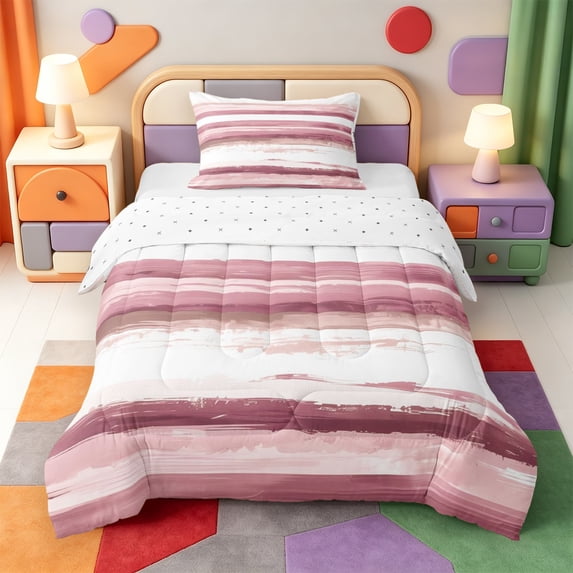 Erosebridal Linear Geometric Print Twin Comforter Sets,Watercolor Lines Bedding Set,Reversible,2-Piece,1 Comforter and 1 Pillowcase