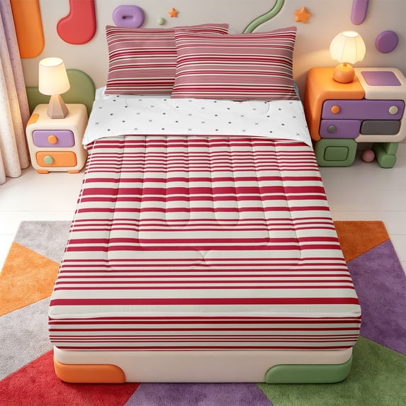 Erosebridal Linear Geometric Zipper Full Size Comforter Sets with Fitted Sheet and 2 Pillowcases,Aesthetic Stripes Zipper Bedding Set,Reversible,4-Piece