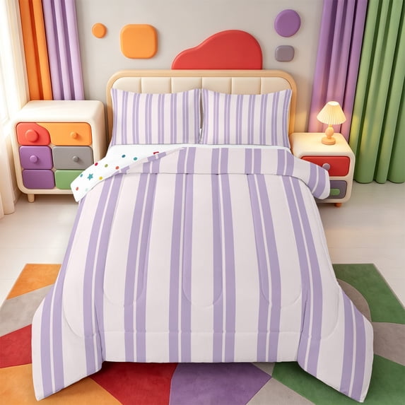 Erosebridal Lines Art King Size Comforter Sets,Minimalist Stripes Comforters King Size,Polkadot Reversible,3 Pieces,1 Comforter and 2 Pillowcases