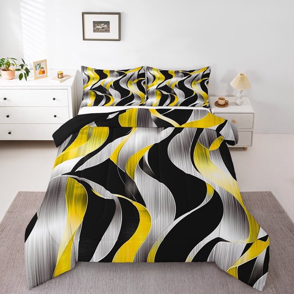 Erosebridal Lines Spiral Bedding Twin Comforter Set,Geometric Stripes Down Comforter,Abstract Artwork Bedding Sets Twin with Comforter,Breathable Swirl Room Decor,Reversible,3pcs