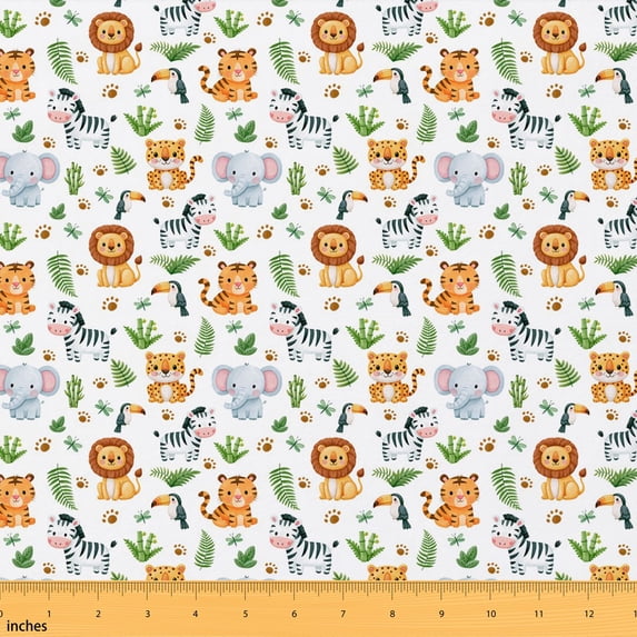 Erosebridal Lion Motif Fabric by the Yard 2 Yards Safari Animal Sewing Fabric, Pink