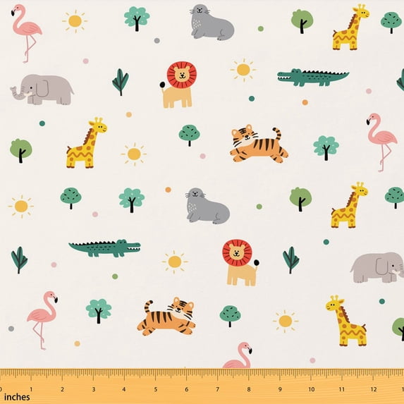 Erosebridal Lion Print Fabric by the Yard 1 Yard Big Cat Pattern Home Decor Fabric by the Yard, White