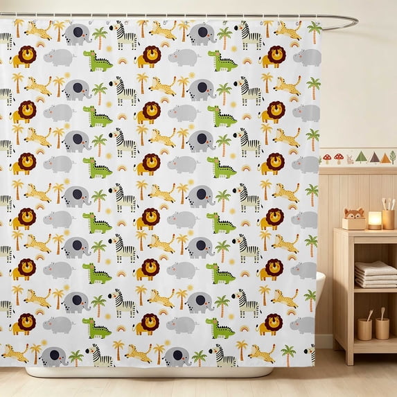 Erosebridal Lion Shower Curtain 72Wx84L for Boys Girls, Safari Animals Waterproof Bathroom Shower Curtain