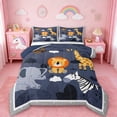 thumbnail image 1 of Erosebridal Lions Giraffe Elephant Queen Comforter Set,Jungle Animals Bedding Comforter Set For Boys, Reversible 3-Piece, 1 of 7
