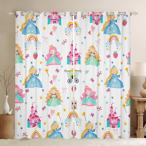 Erosebridal Little Princess Curtains for Living Room,Kawaii Girls Blackout Curtains Set of 2(42x63),White Carriage Caslte Curtains and Drapes(42x63) For Girls,Ultra Soft Room Decor