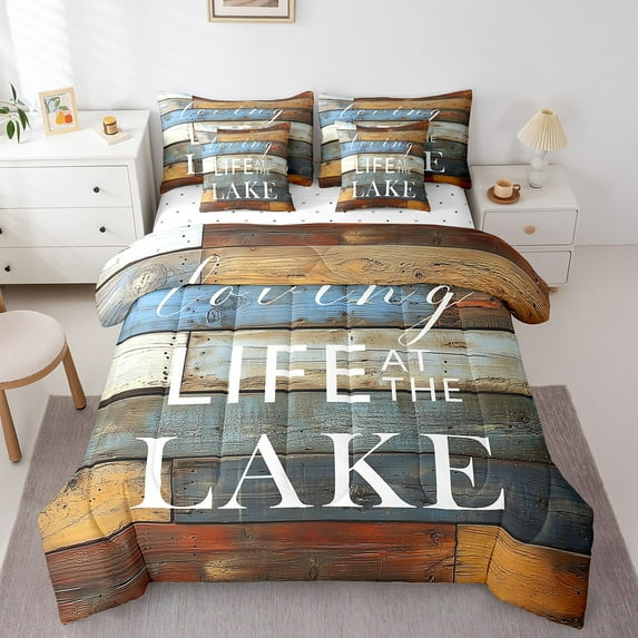 Erosebridal Lodge Cabin Bedding Sets King Size,Lake House Bed in a Bag King size,Vintage Rustic Bedding King Size,Ultra Soft Country Room Decoration,7-Piece