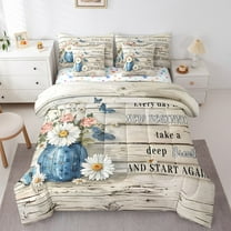 Erosebridal Lodge Cabin Bedding Twin Size, Daisy Flower Bed in a Bag Twin size, Rustic Farmhouse Reversible Bed Set, Breathable Room Decoration, 7pcs