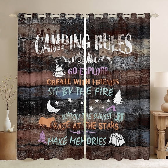 Erosebridal Lodge Cabin Curtains and Drapes (38Wx54L),Happy Camping Blackout Curtains for Bedroom,Vintage Rustic Curtains Pack of 2 (38Wx54L),Teenager Bedroom Decor