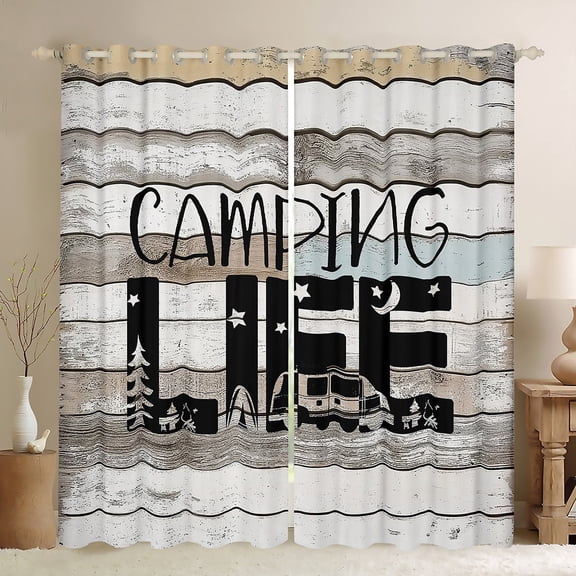 Erosebridal Lodge Cabin Curtains for Living Room,Happy Camping Blackout Curtains Set of 2 (38x45),Rv Accessories Curtains and Drapes (38x45),Rustic Room Decoration