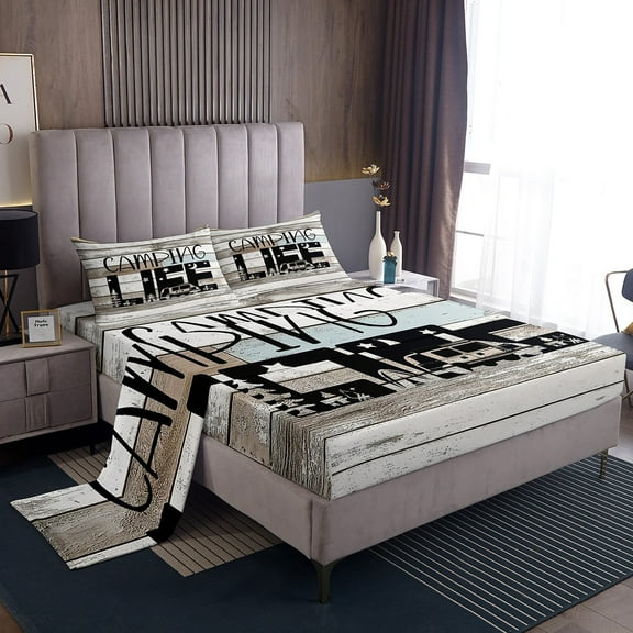 Erosebridal Lodge Cabin Sheet Set Twin,Happy Camping Bedding Sets Twin Size,Rv Accessories Twin Sheet Sets,Super Cozy Rustic Room Decoration,3pcs