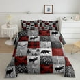 thumbnail image 1 of Erosebridal Lodge Deer Comforter Full,Burgundy Buffalo Plaid Check Bedding Set ,Bear Elk Antler Wild Hunting Animal Duvet Insert,Merry Christmas Down Comforter with 2 Pillowcases, 1 of 7