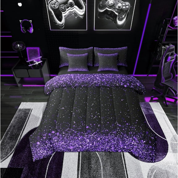 Erosebridal Sparkle Glitter Bedding Sets King Size,Sparkling Sequin Print Bed in a Bag King size,Breathable Reversible Bedding King Size,Teenager Bedroom Decor,7 Pieces